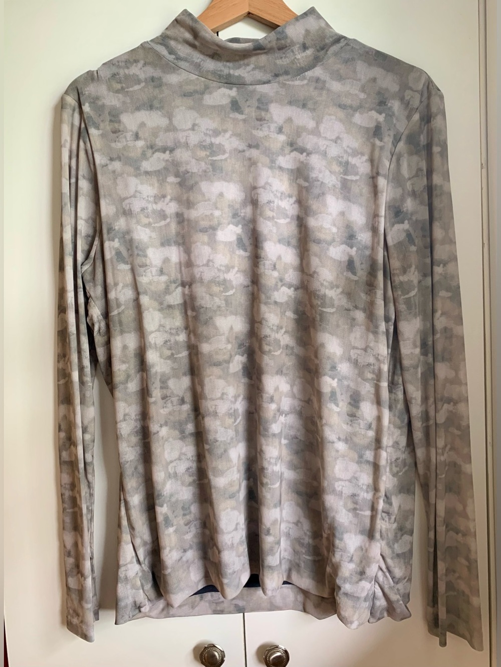 Grey Camouflage-Print Long Sleeve Mesh Top